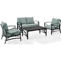 Crosley 4 Piece Kaplan Outdoor Seating Set with Mist Cushion - Loveseat, Two Chairs, Coffee Table KO60009BZ-MI